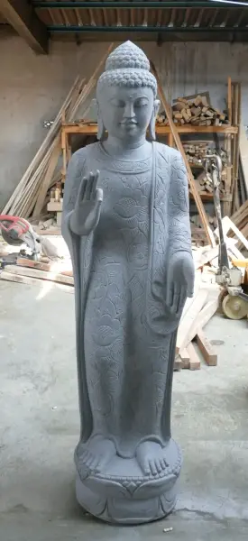 Product image 2 of the product “Standing Buddha with floral carving, Abudaya position. 51 x 33 x 175cm. Natural stone (river stone), stonemasonry ”